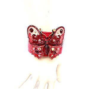RED Butterfly SHAPED/DESIGN Vegan Leather Bracelet